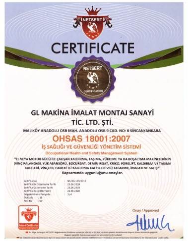 OHSAS 18001 Belgesi - GL Makina