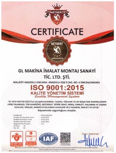 ISO 9001 Belgesi - GL Makina