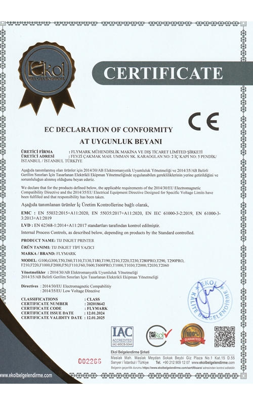 CE Sertifikası - İnkjet (LVD - EMC Destekli)