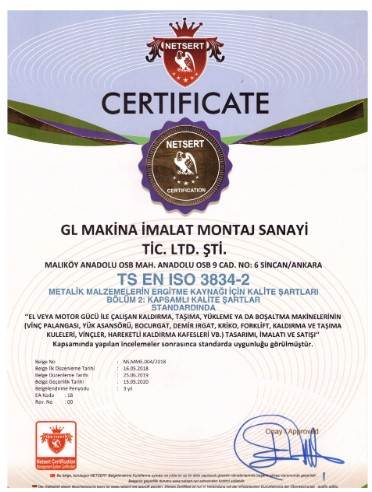 ISO 3834 Belgesi - GL Makina