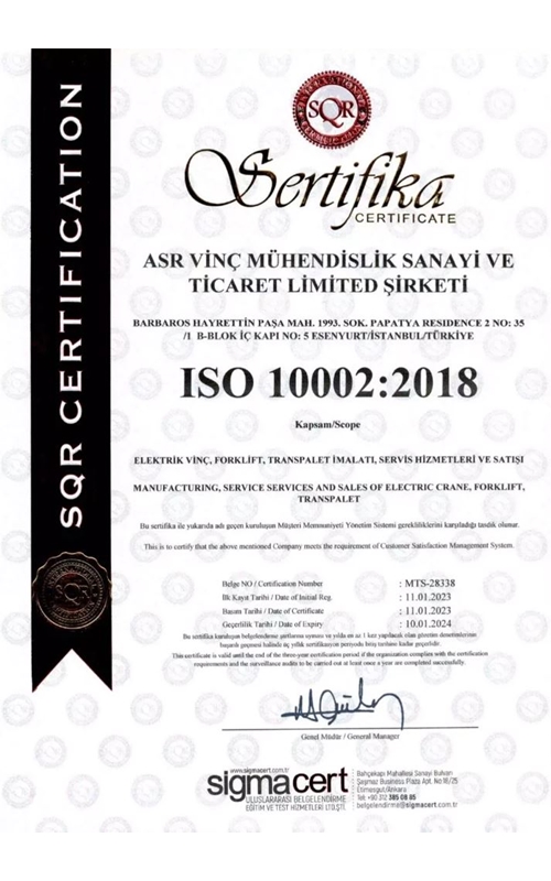 ISO 10002 Sertifika